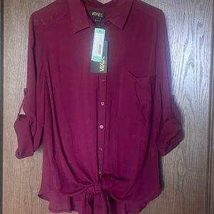 Burgundy tie front top from Vixbe XL